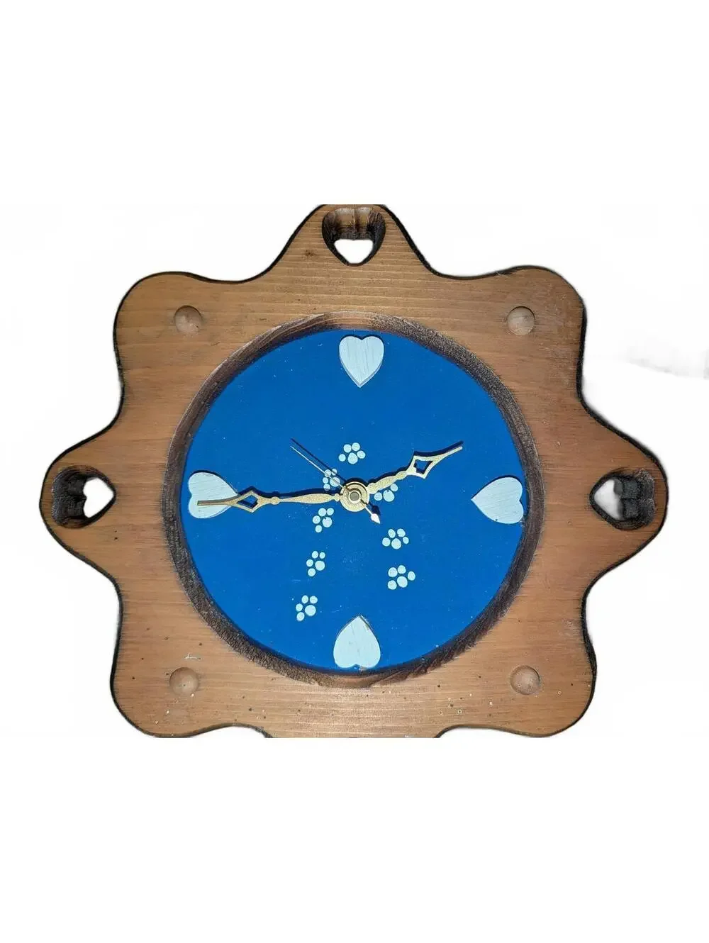 Vintage Handmade Wooden UK Clock with WildCat and clock may need repair